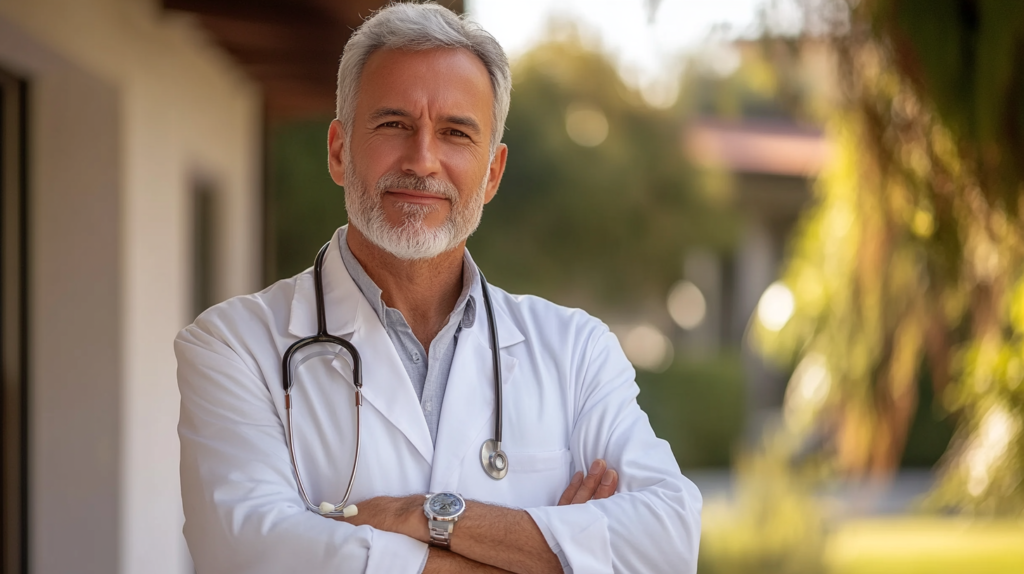 Portrait of a man smiling at a doctor