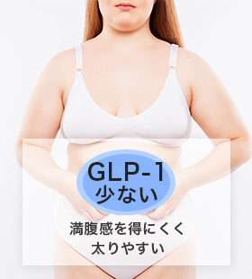 GLP-1の分泌量が少ないと、満腹感を得にくく太りやすい