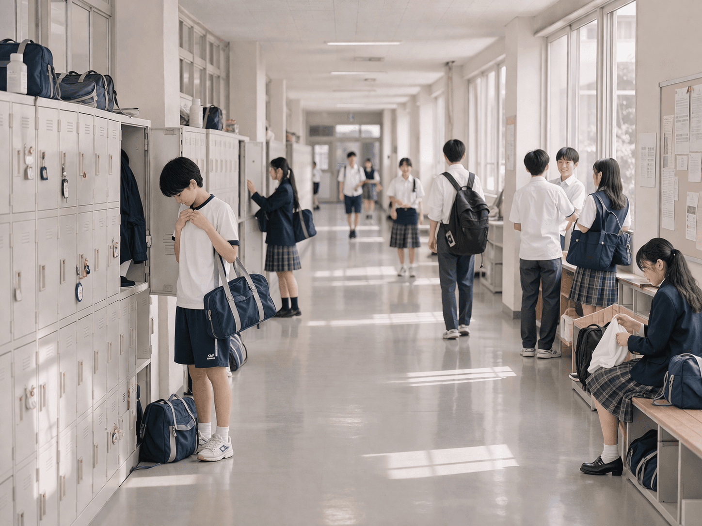 学校生活の中で気になりやすい共有空間や距離感が伝わる guide image